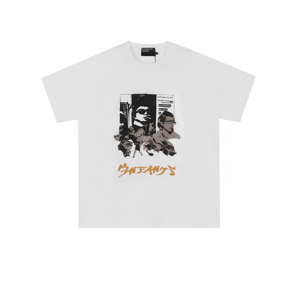 Enfants Riches Déprimés Photo Grid Collage & Brown Typography T-Shirt - White